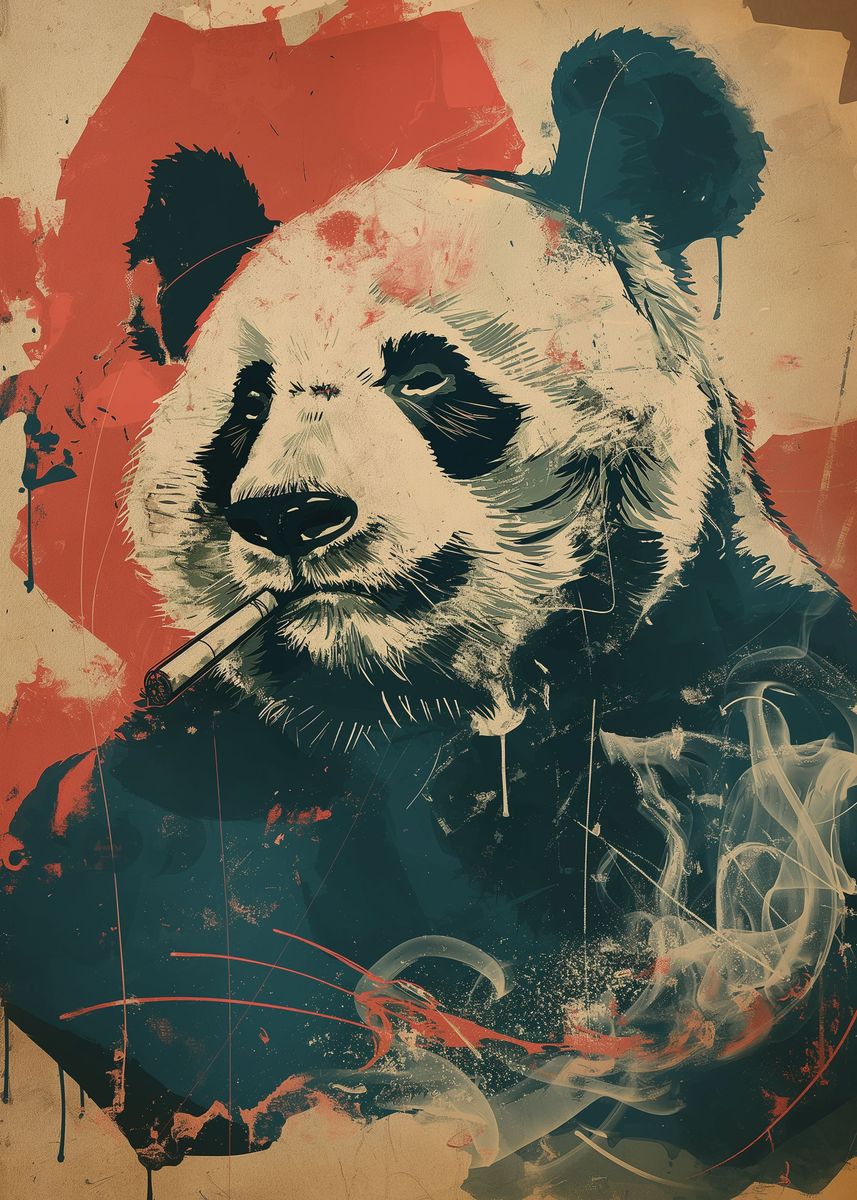 'Banksy Panda Smoking Art' Poster, picture, metal print, paint by ...