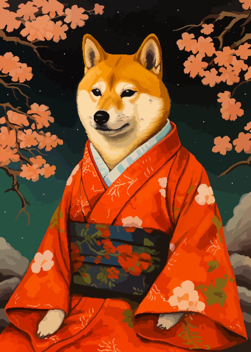 shiba 'Shiba Inu Dog Pixel Art' Poster, picture, metal print, paint by LVTFCO |  Displate