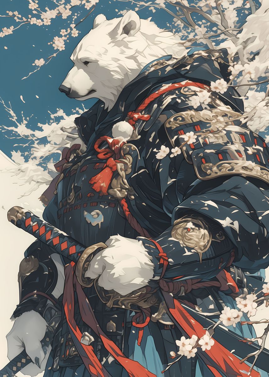 'Japan Samurai Polar Bear ' Poster, picture, metal print, paint by ...