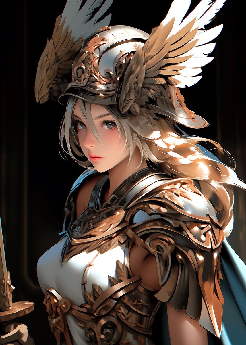 'Golden Armored Valkyrie' Poster, picture, metal print, paint by