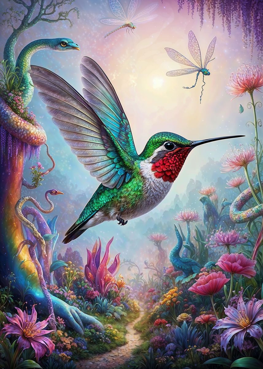 Whimsy Hummingbird 'Whimsical Hummingbird ' Poster, picture, metal print, paint by Mudge ...