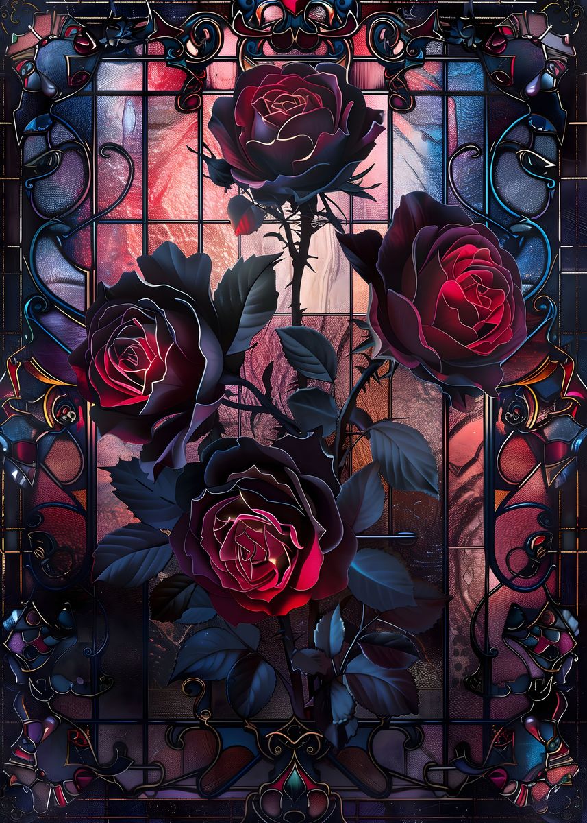 'Gothic Black Roses' Poster, picture, metal print, paint by Dennex ...