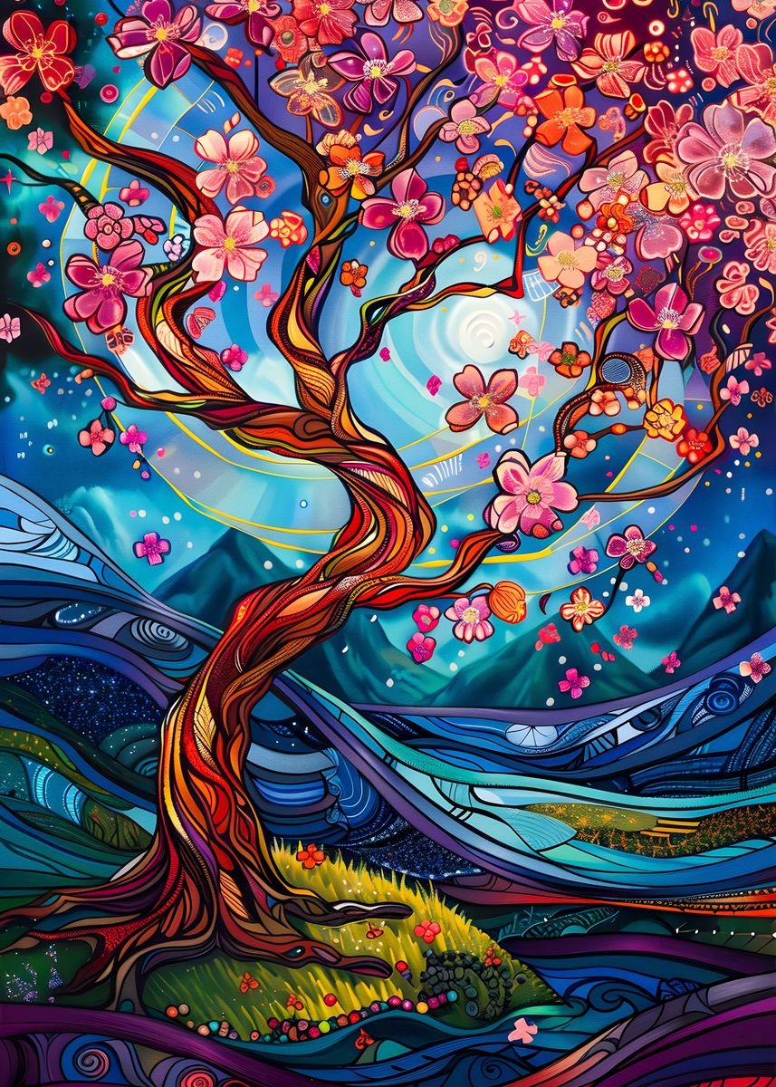 'Abstract Cherry Blossoms' Poster, picture, metal print, paint by ...