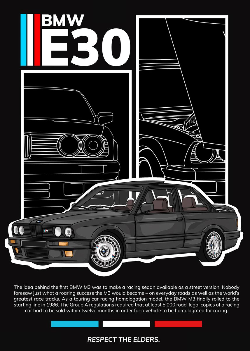 'bmw e30 ' Poster, picture, metal print, paint by seled seled | Displate