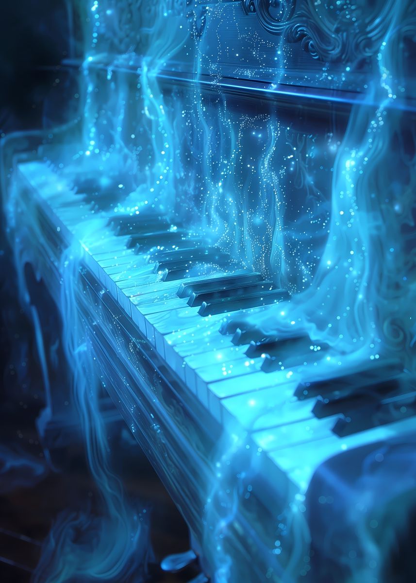 'Blue Smoke Cosmic Piano ' Poster, picture, metal print, paint by ...