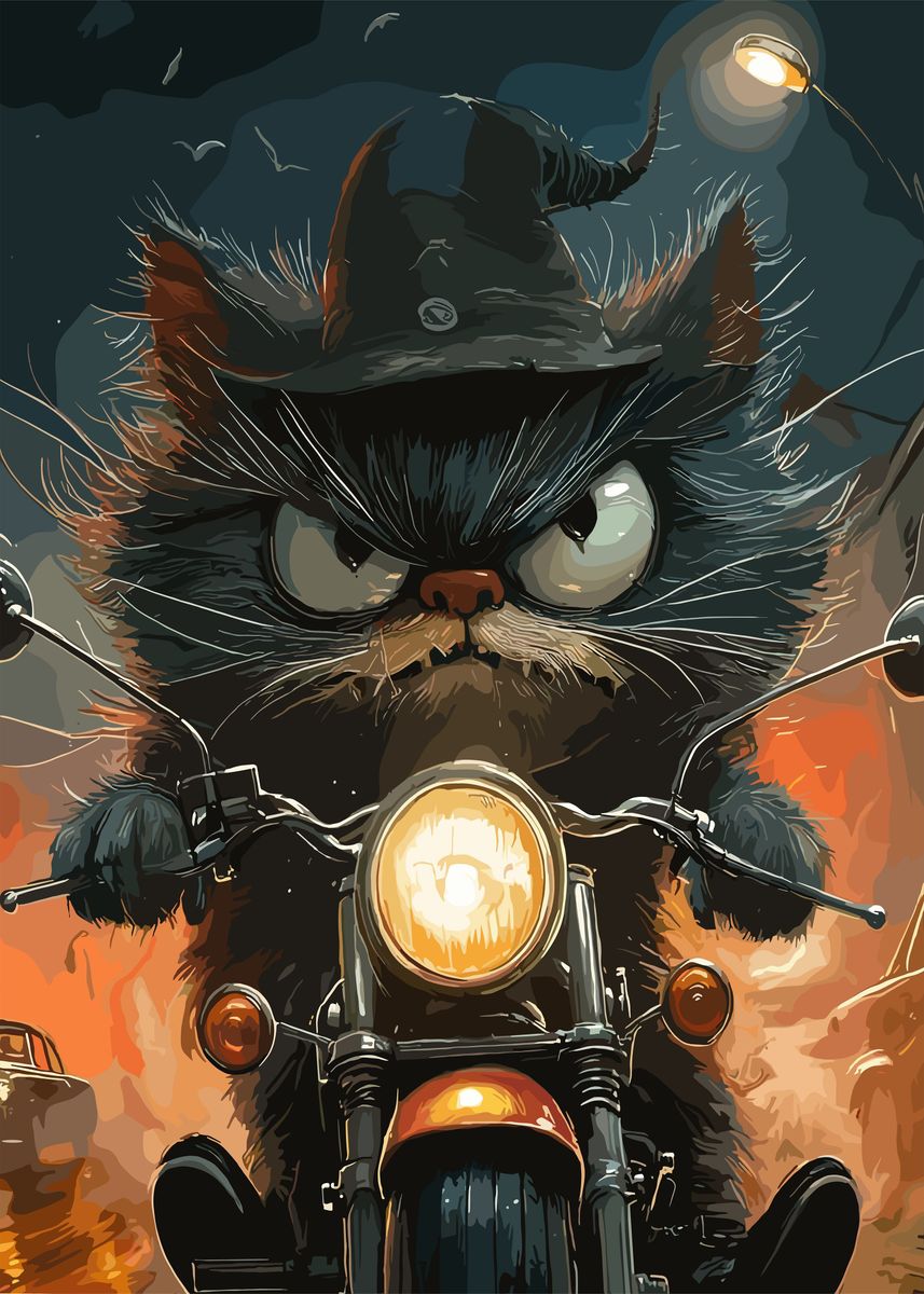 'Cat Rider' Poster, picture, metal print, paint by Lucky Star | Displate