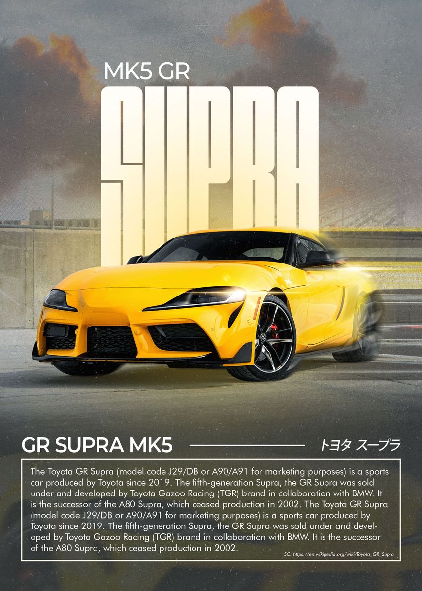 'Yellow GR Supra' Poster, picture, metal print, paint by Zhidane Al ...