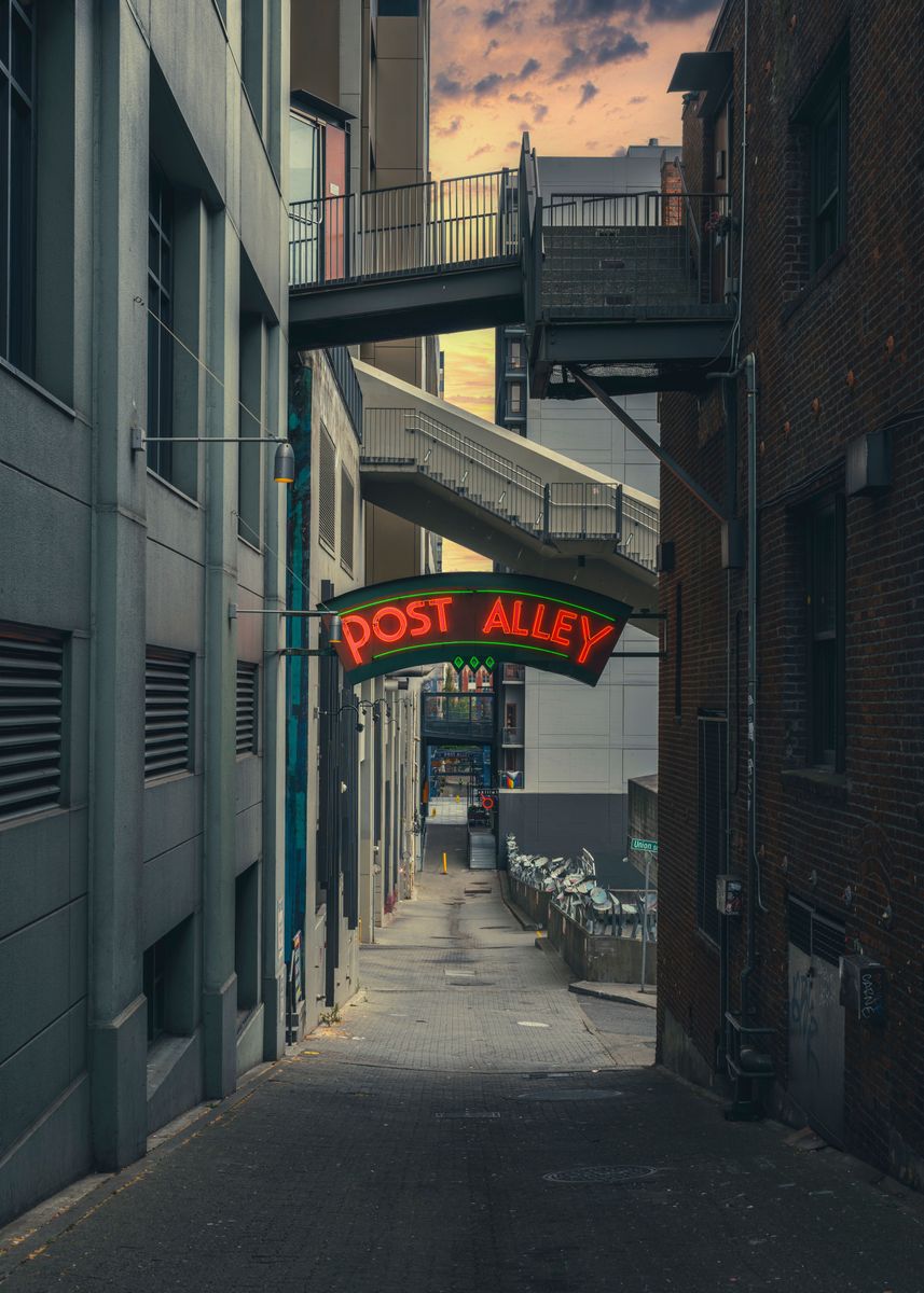 Post Alley Sign 'Post Alley Seattle' Poster, picture, metal print, paint by Louis Ruth ...
