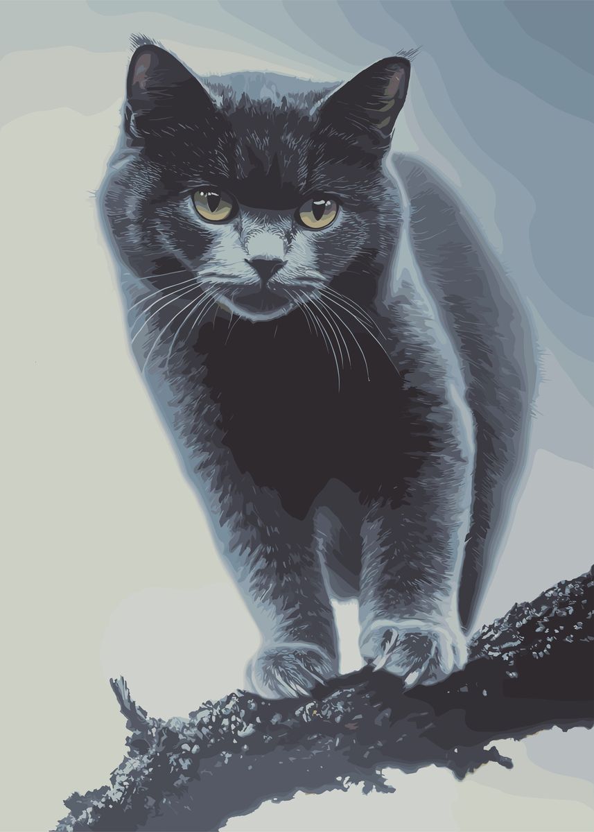 Fanth 'Black Cat Vintage' Poster, picture, metal print, paint by Fanth | Displate