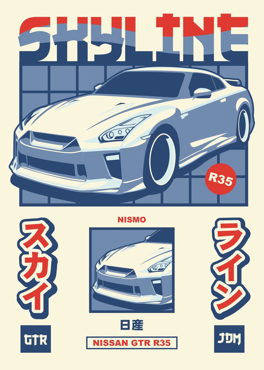 Gtr R35 Lettering 'Nissan GTR R35' Poster, picture, metal print, paint by Muezzahero ...