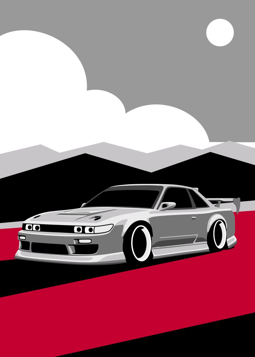 nissan-silvia-s13-poster-picture-metal-print-paint-by-muezzahero