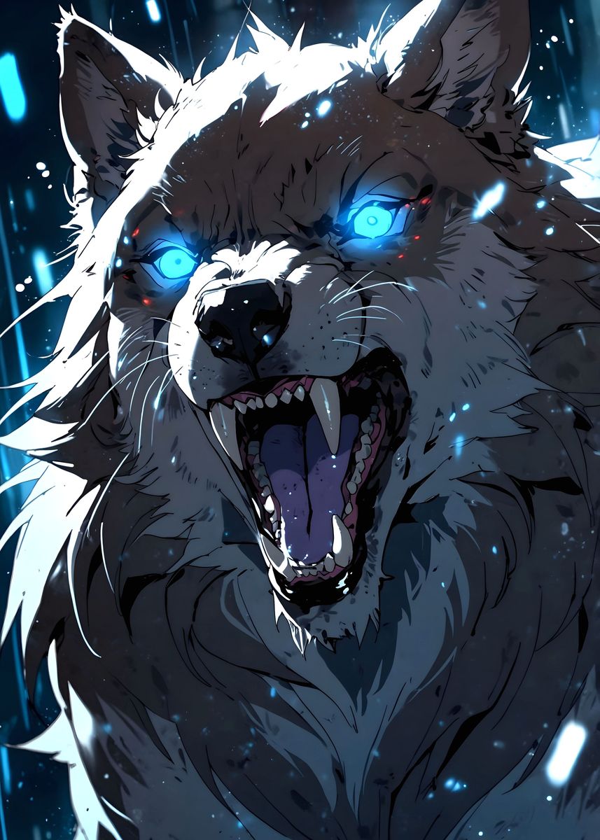 'Wolf Piercing Blue Rage' Poster, picture, metal print, paint by ...