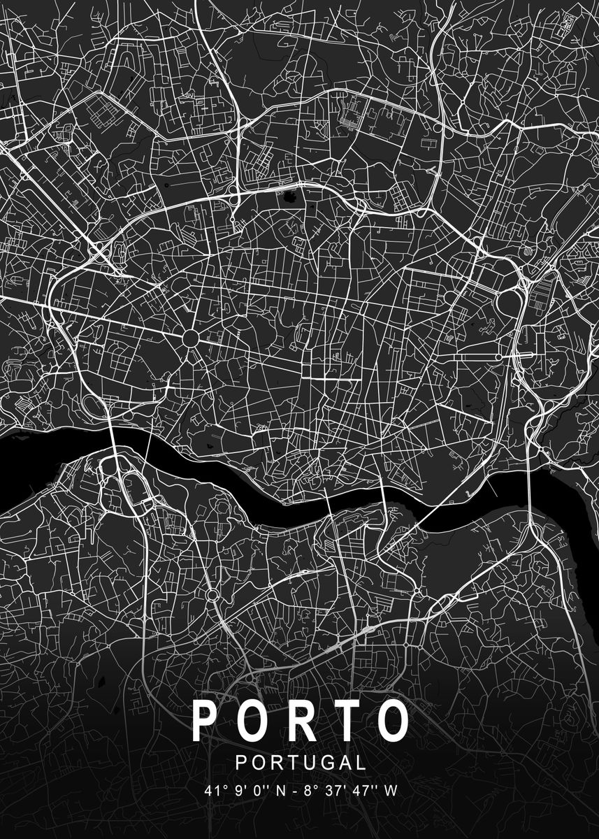 porto-dark-map-poster-picture-metal-print-paint-by-designermind