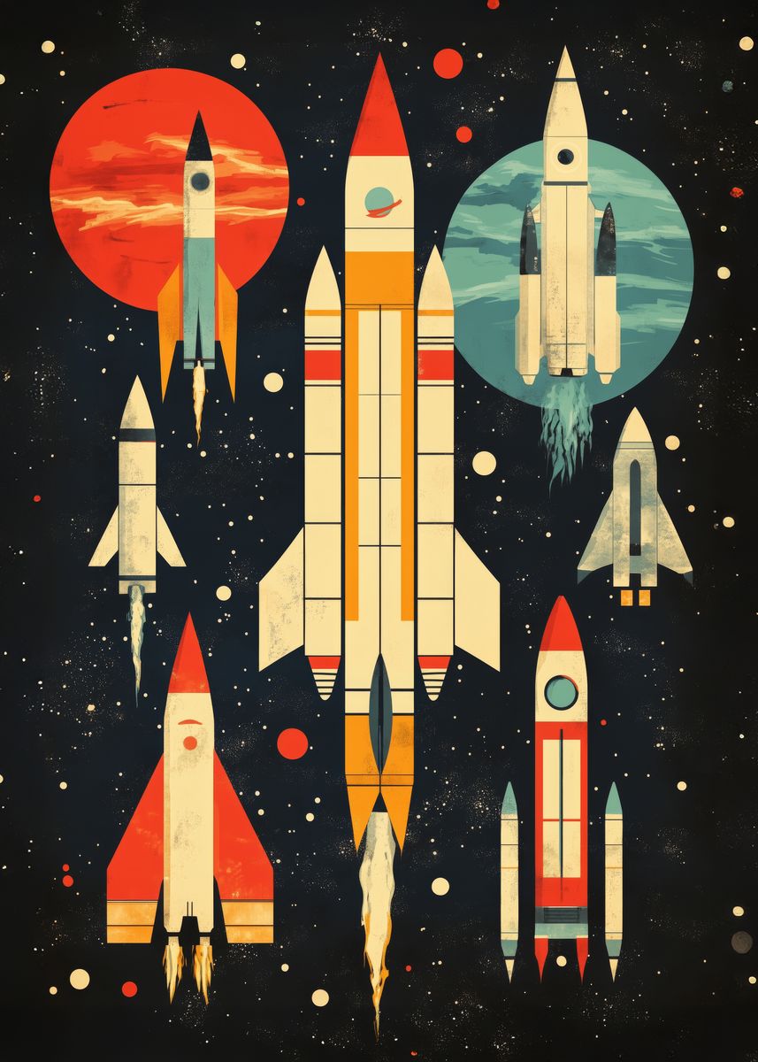 'Retro Rocket Launch' Poster, picture, metal print, paint by urbanbuzz ...