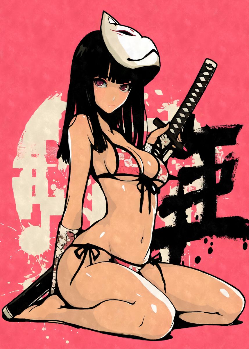 'Sexy Anime Samurai Girl ' Poster, picture, metal print, paint by