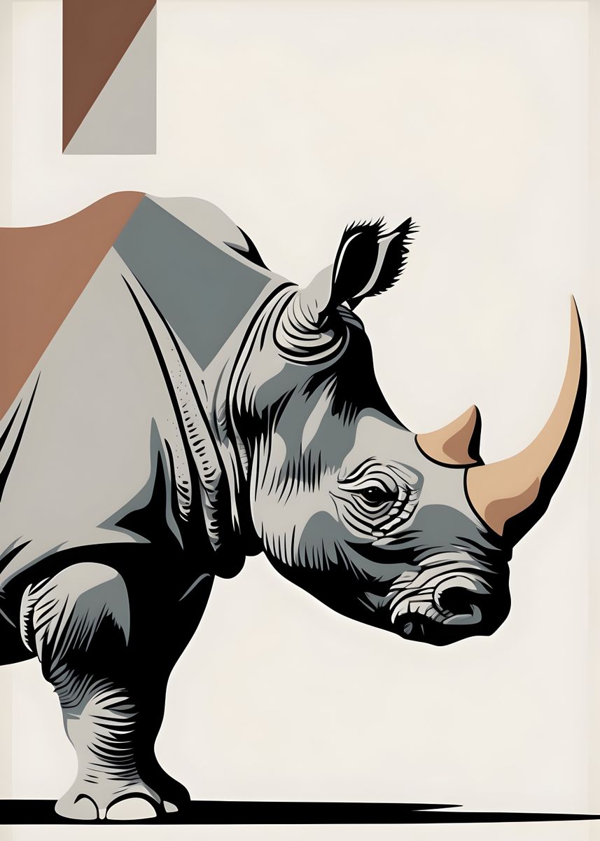 'Vintage Abstract Rhino Illustration' Poster, picture, metal print ...