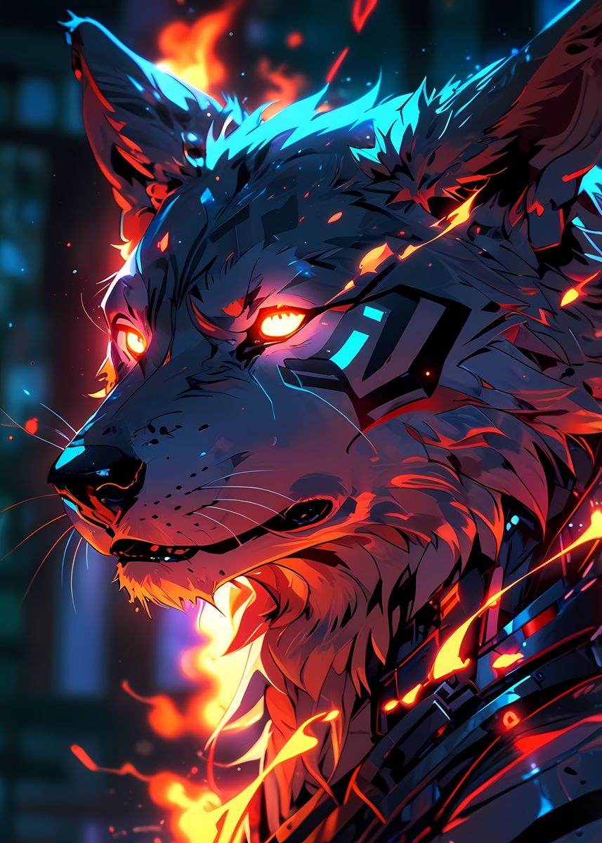 'Fiery Wolf Digital Art' Poster, picture, metal print, paint by AWM ...