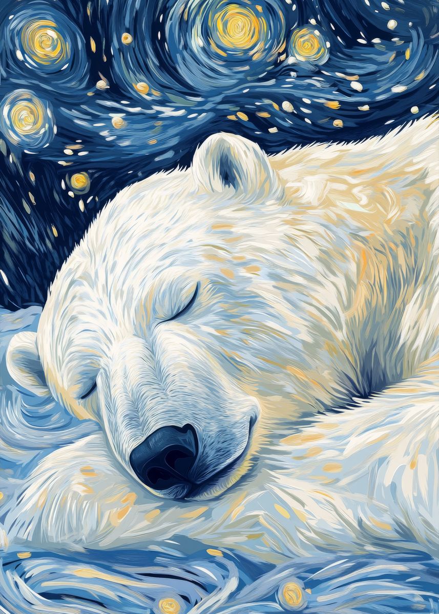 'Polar Bear Starry Night' Poster, picture, metal print, paint by Mason ...