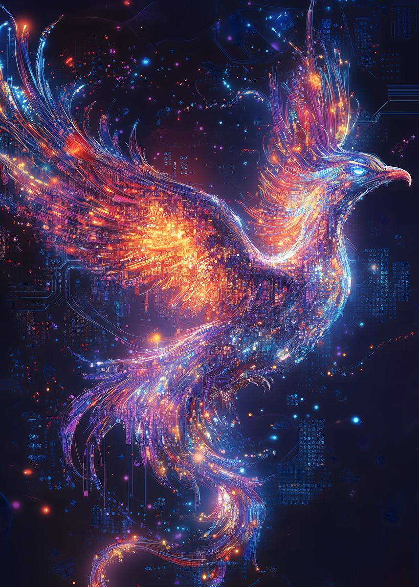 Phoenix Using Computer 'Digital Phoenix Computer chip ' Poster, picture, metal print, paint by ...
