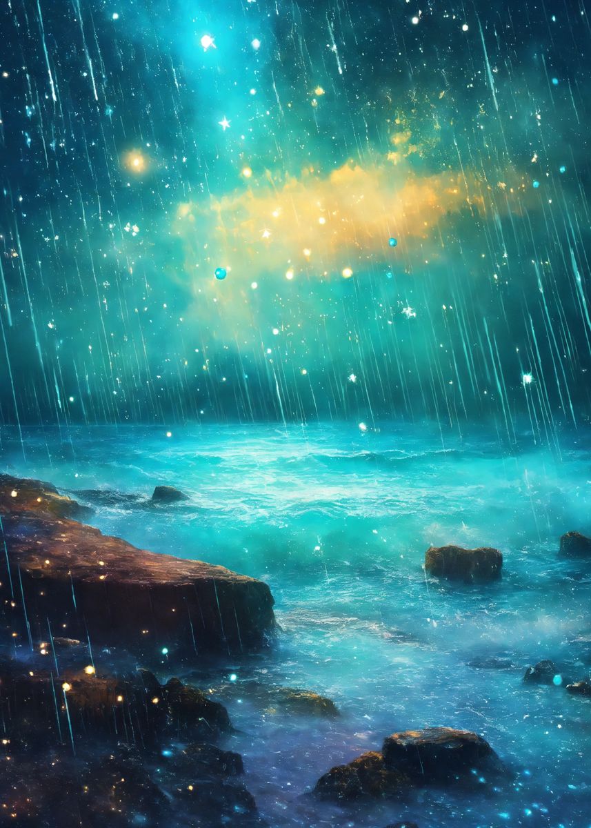 Stars Raining Season 'Starry Night Rain' Poster, picture, metal print, paint by ...