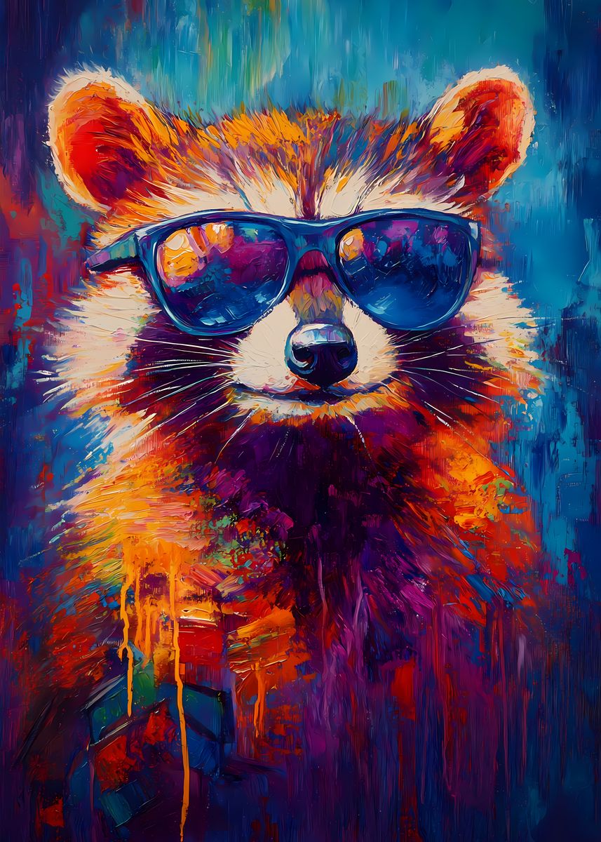 Abstract Racoon 'Cool Raccoon Sunglasses Painting Abstract' Poster, picture, metal ...