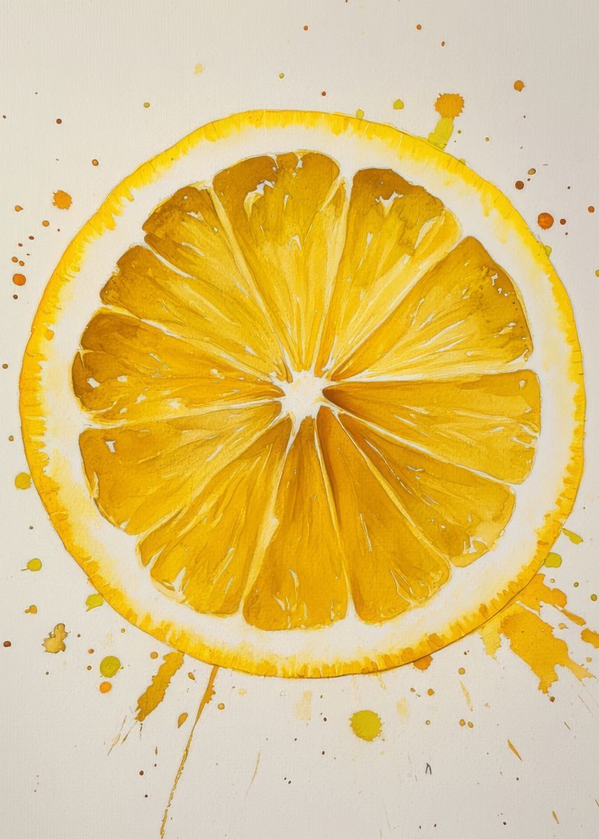 'Watercolor Lemon Slice' Poster, picture, metal print, paint by