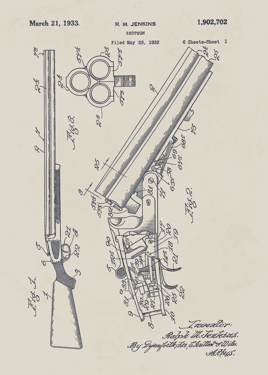 'Shotgun Patent Drawing' Poster, picture, metal print, paint by ...