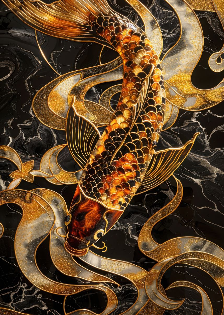 Kintsugi Fish 'Kintsugi Koi Fish' Poster, picture, metal print, paint by suiiarts ...