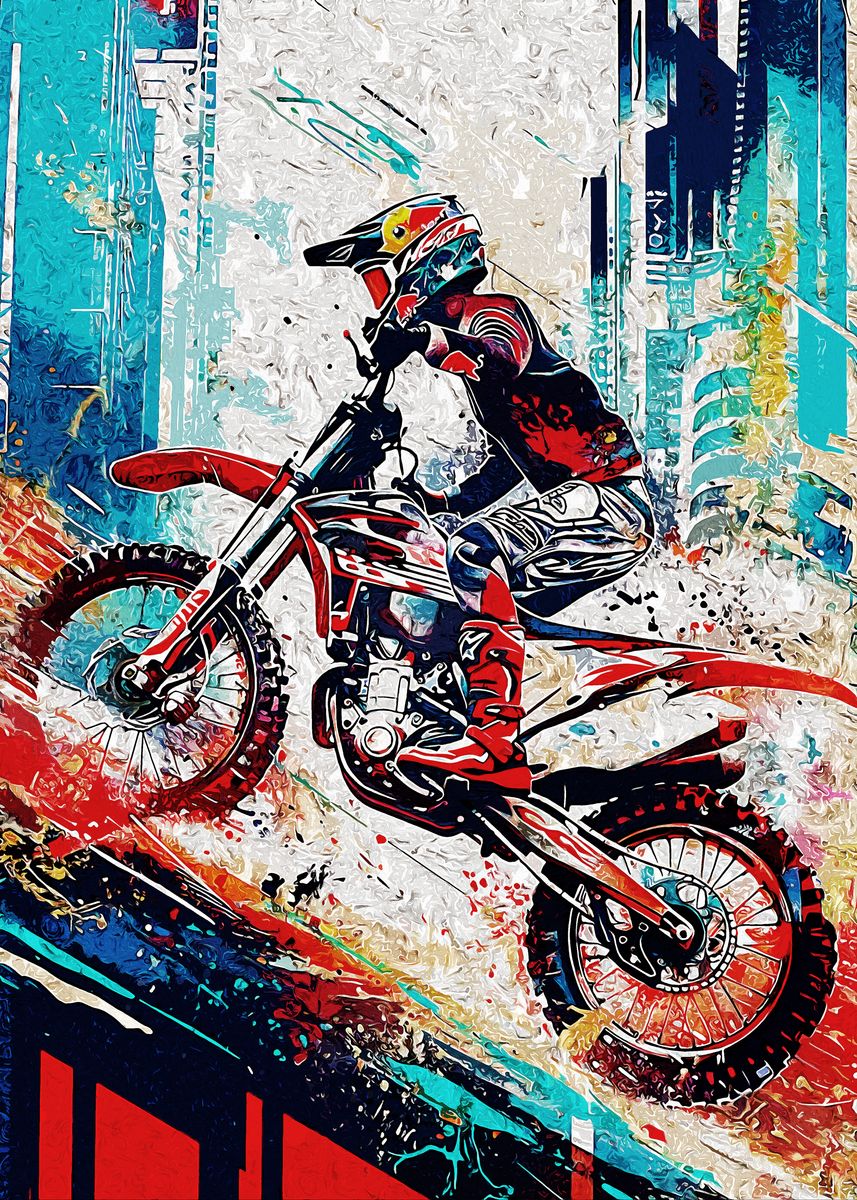 Mx Rider Poster 'Motocross Rider in Action' Poster, picture, metal print, paint by ...