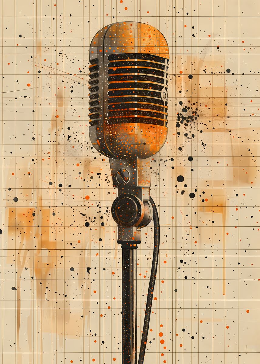 'Vintage Microphone Art' Poster, picture, metal print, paint by Melvina