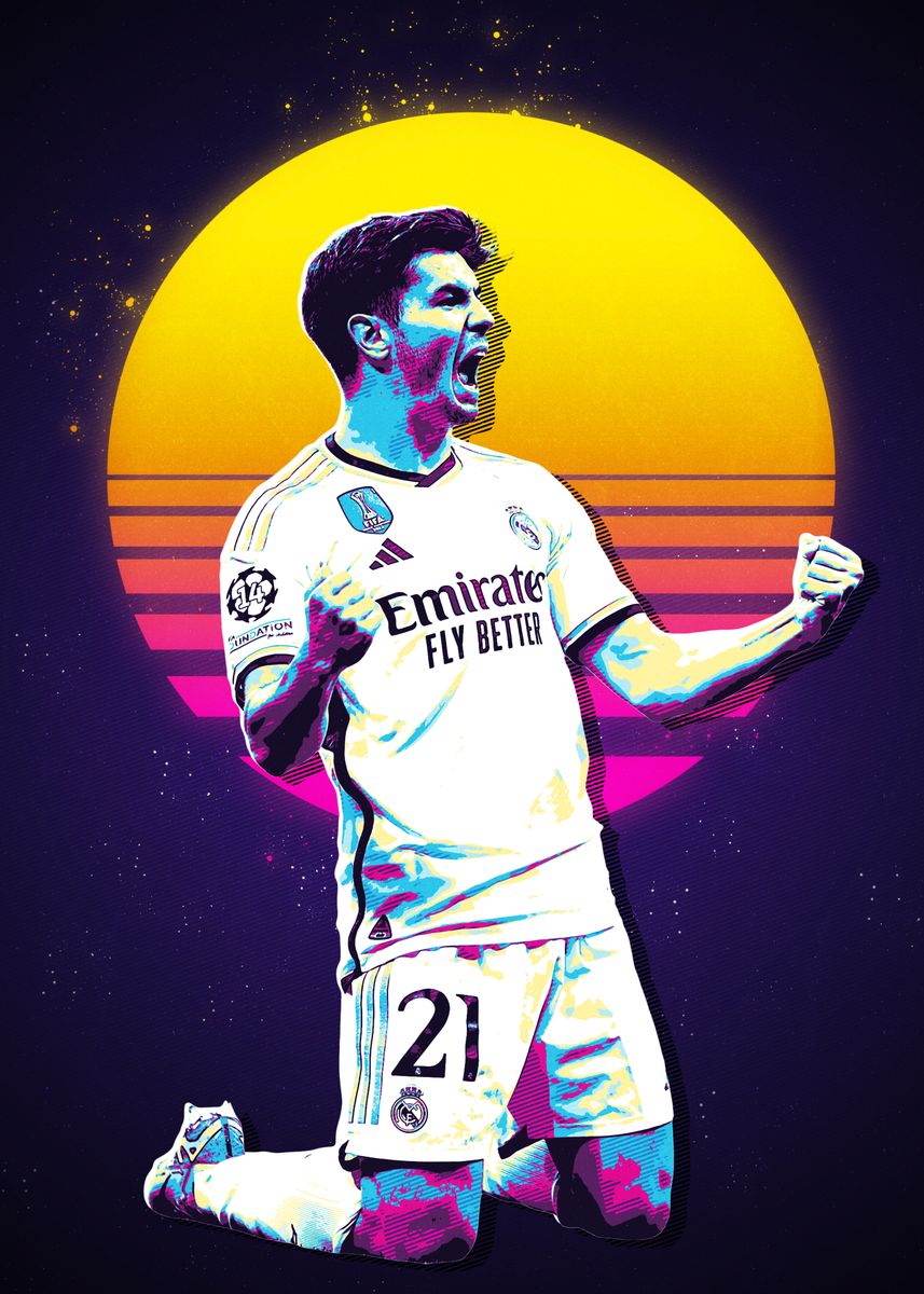 'Brahim Diaz Retro 80s' Poster, picture, metal print, paint by Mus Mius