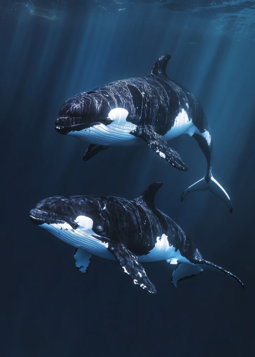 'Two Orcas Swimming' Poster, picture, metal print, paint by Kai Scope ...