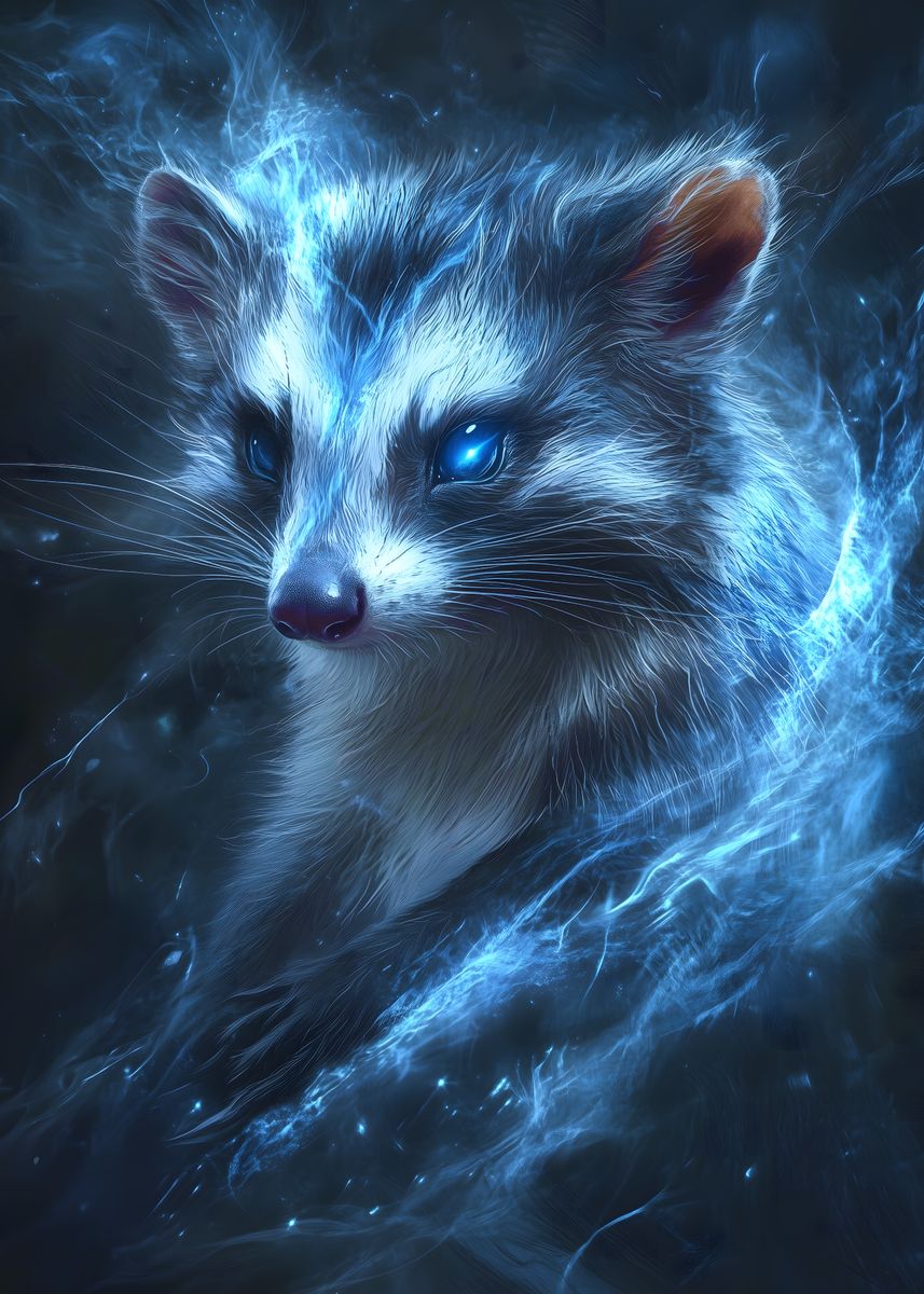 'Magical Raccoon Blue Aura' Poster, picture, metal print, paint by ...