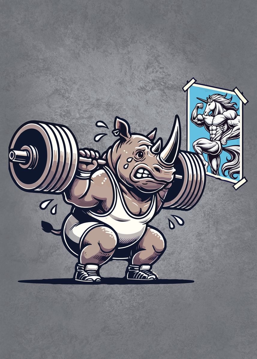 'Rhino vs Unicorn Funny Workout Motivation' Poster, picture, metal