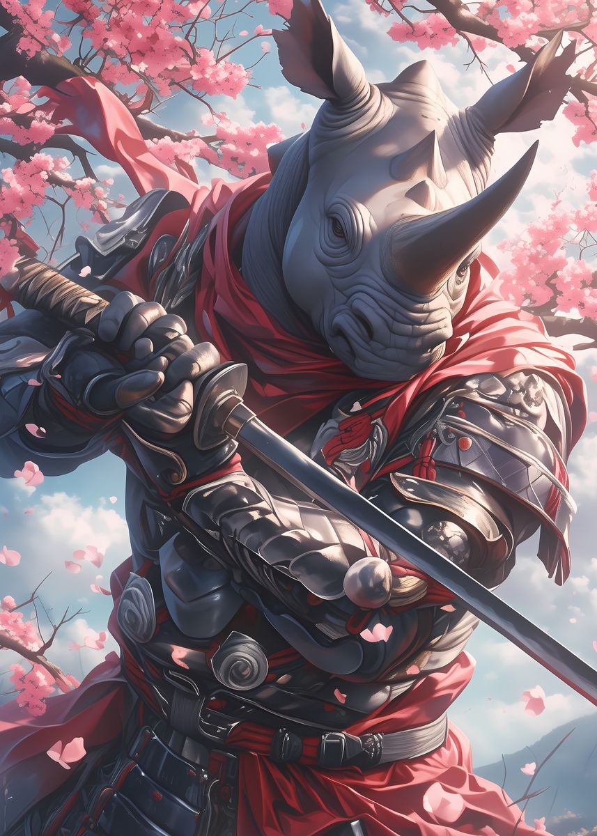 'Rhino Samurai Warrior' Poster, picture, metal print, paint by ...