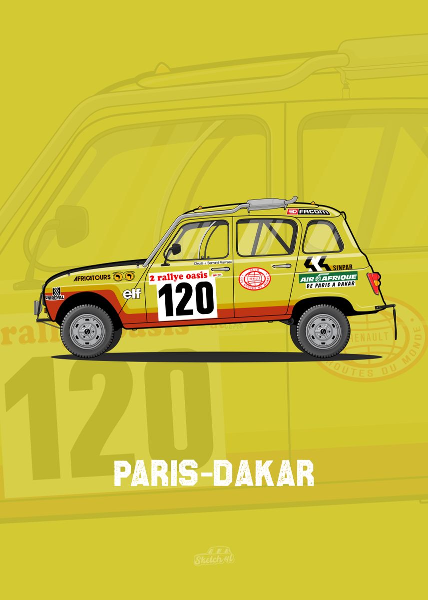 'Renault 4 Paris-Dakar Rally Car' Poster, picture, metal print, paint ...