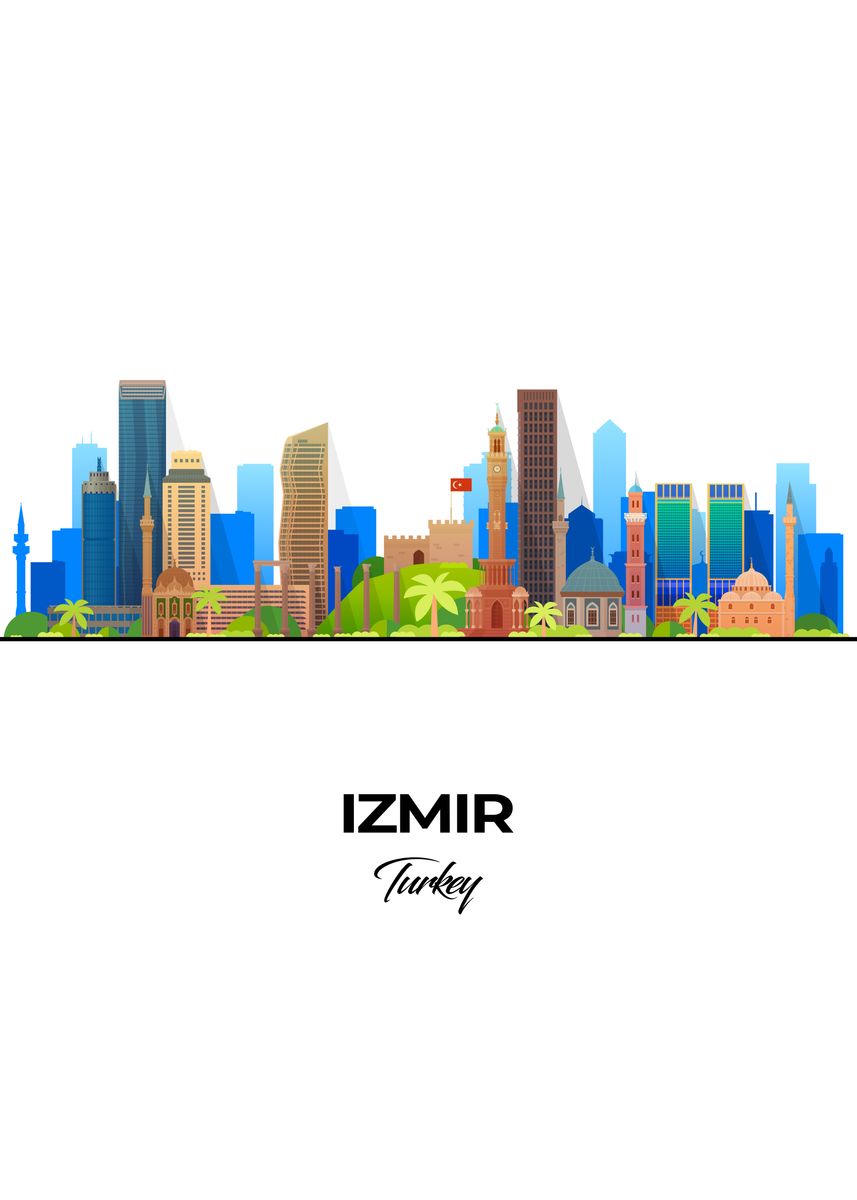 'Izmir Skyline Illustration' Poster, picture, metal print, paint by ...