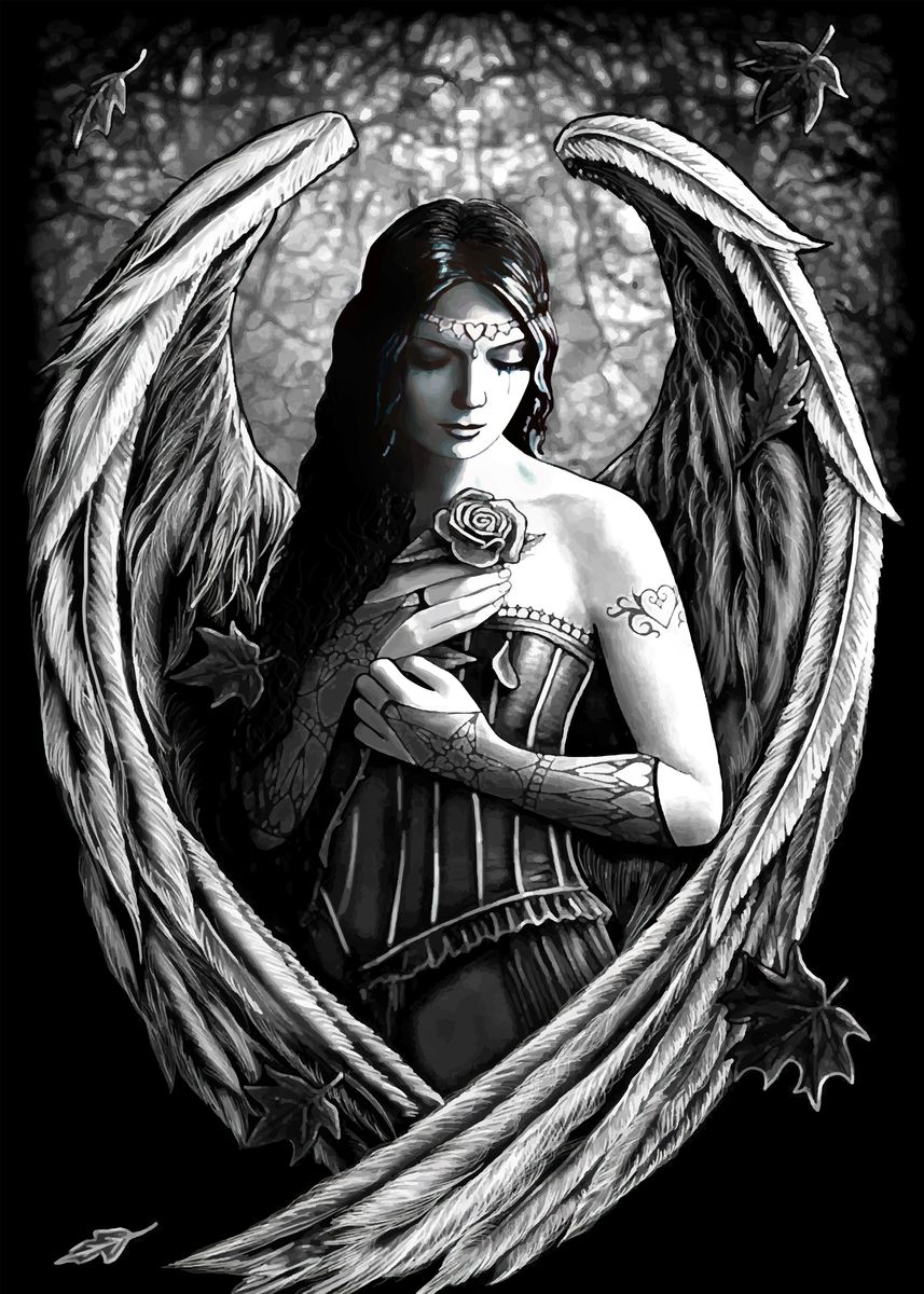 'Angel with Rose' Poster, picture, metal print, paint by | Displate