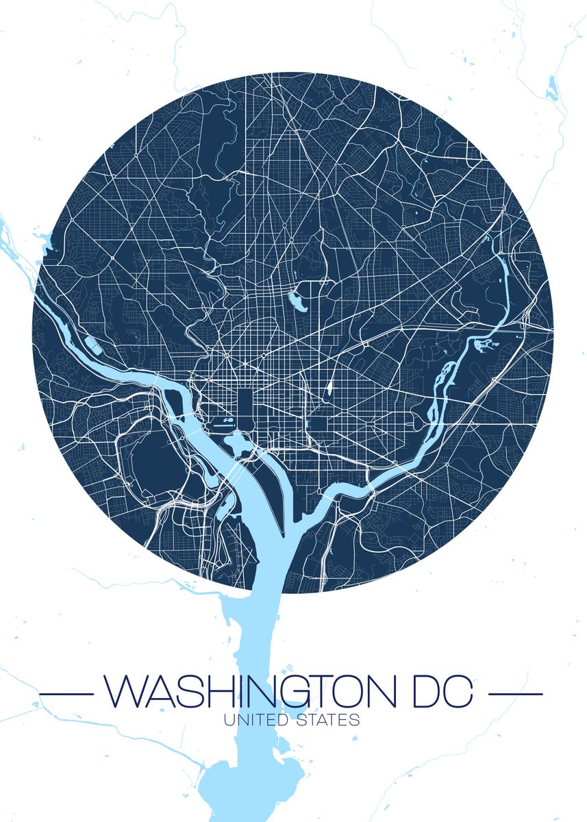 'Washington DC Map Print' Poster, picture, metal print, paint by ...
