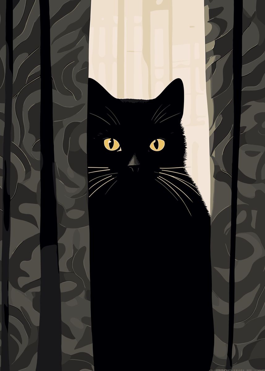 peeking black cat poster, cute cat print, home decor,... 'Black Cat Peeking' Poster, picture, metal print, paint by Brook Ethan ...