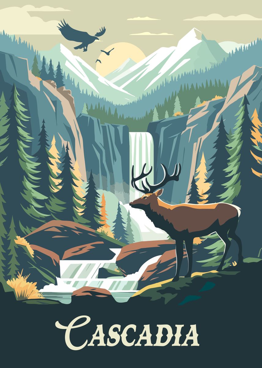'Cascadia Board Game Inspired Illustration Poster' Poster, picture, metal print, paint by ...
