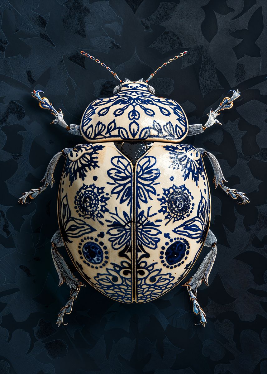 'Blue and White Beetle' Poster, picture, metal print, paint by ...