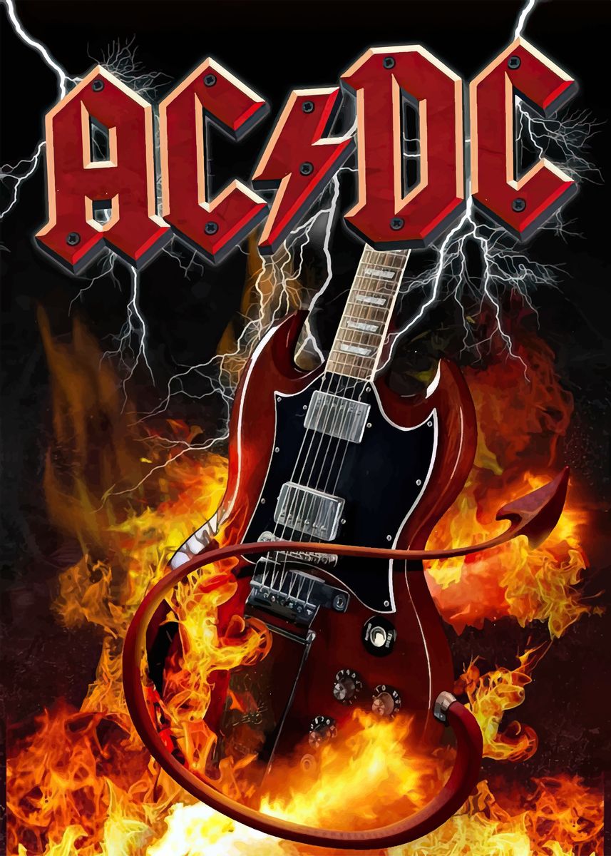 'AC/DC Guitar Flames' Poster, picture, metal print, paint by | Displate