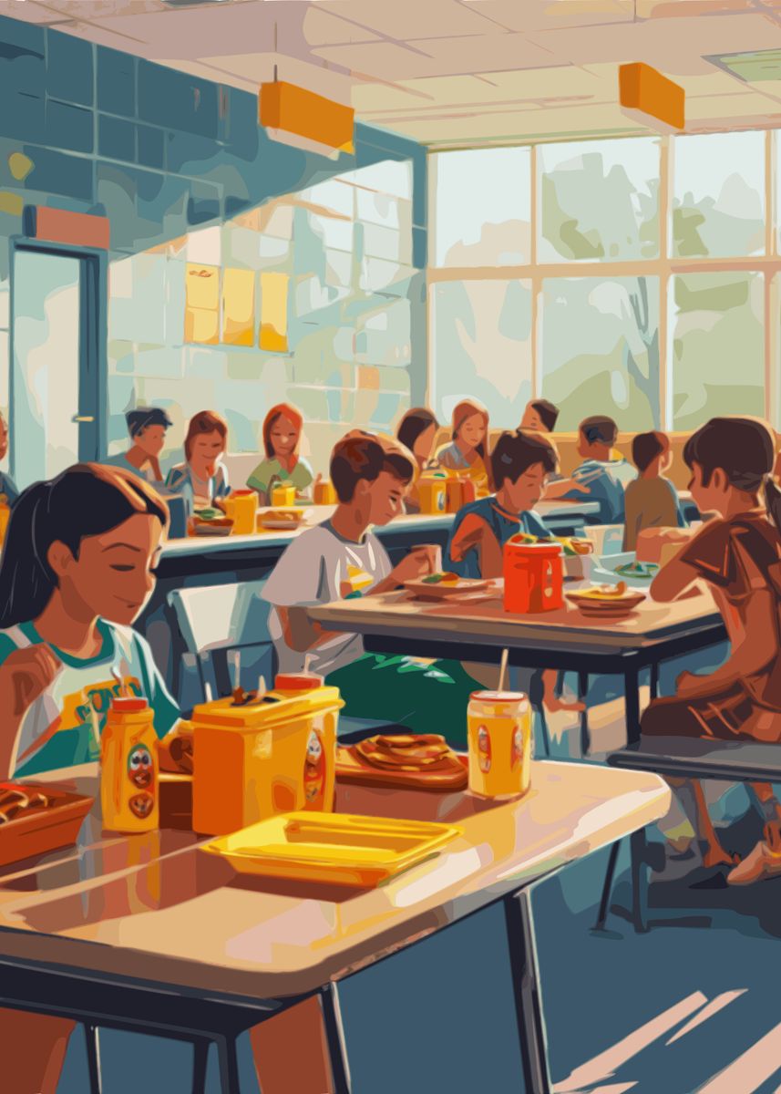 'Retro School Cafeteria Lunch' Poster, picture, metal print, paint by ...