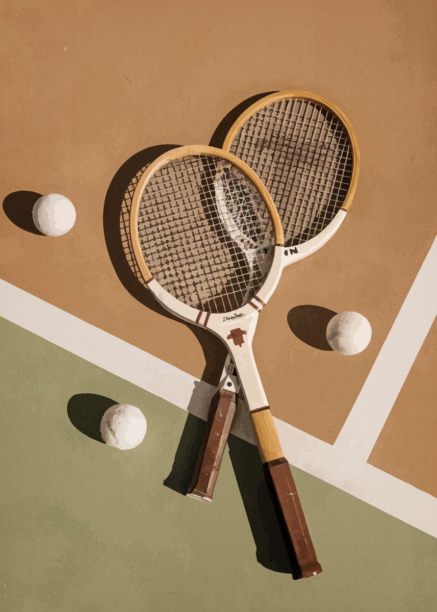 'Vintage Tennis Rackets' Poster, picture, metal print, paint by ...