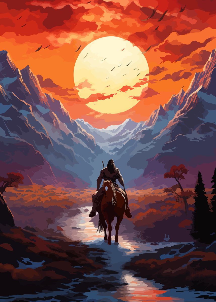 Sunset Rider Red Dead 'Sunset Rider Red Dead' Poster, picture, metal print, paint by Buto ...