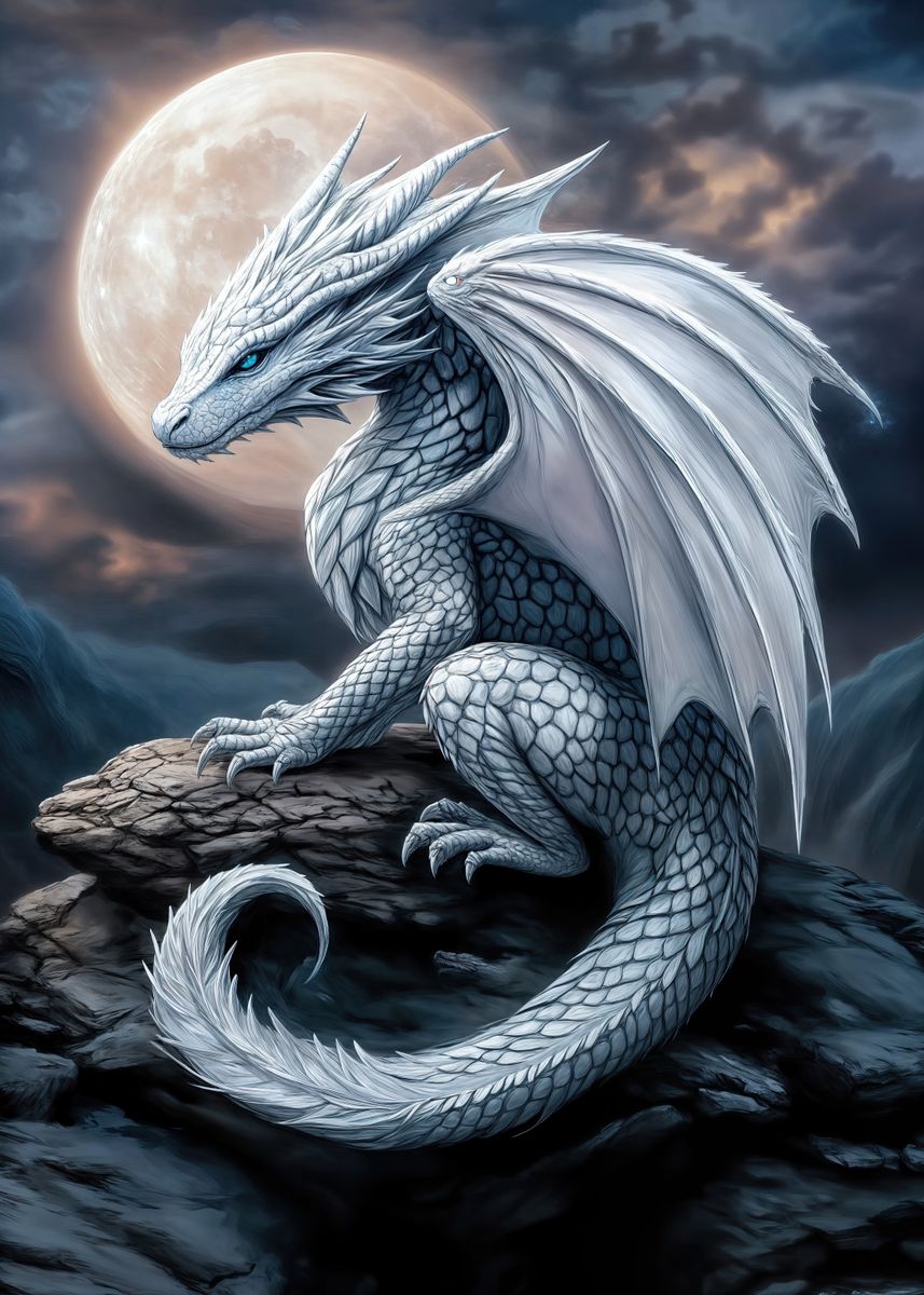 'White Dragon Under Moonlight' Poster, picture, metal print, paint by ...