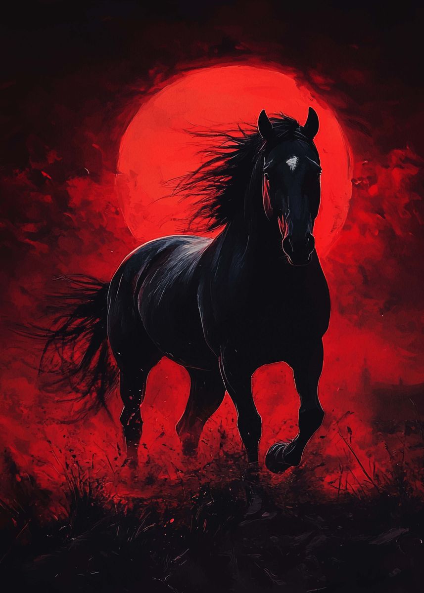 'Black Horse Red Moon' Poster, picture, metal print, paint by Traci ...