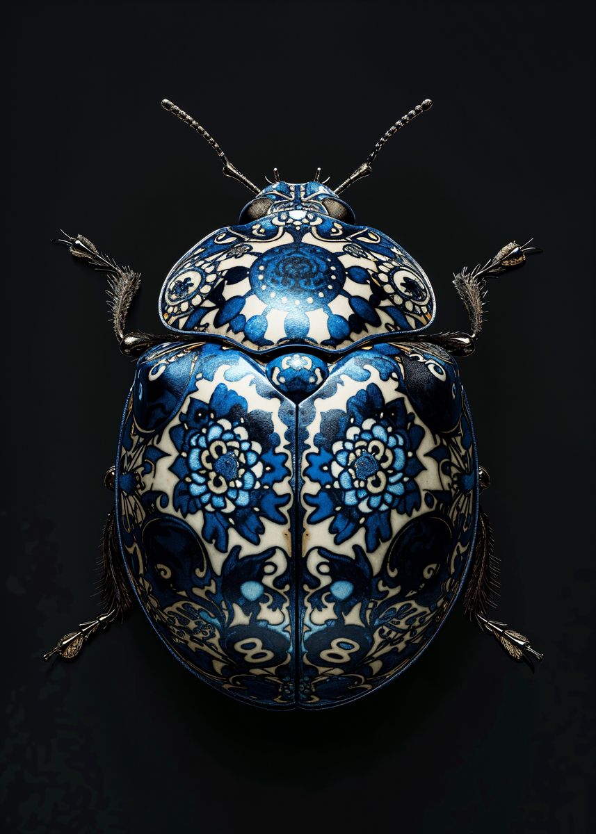 'Blue and White Beetle' Poster, picture, metal print, paint by ...