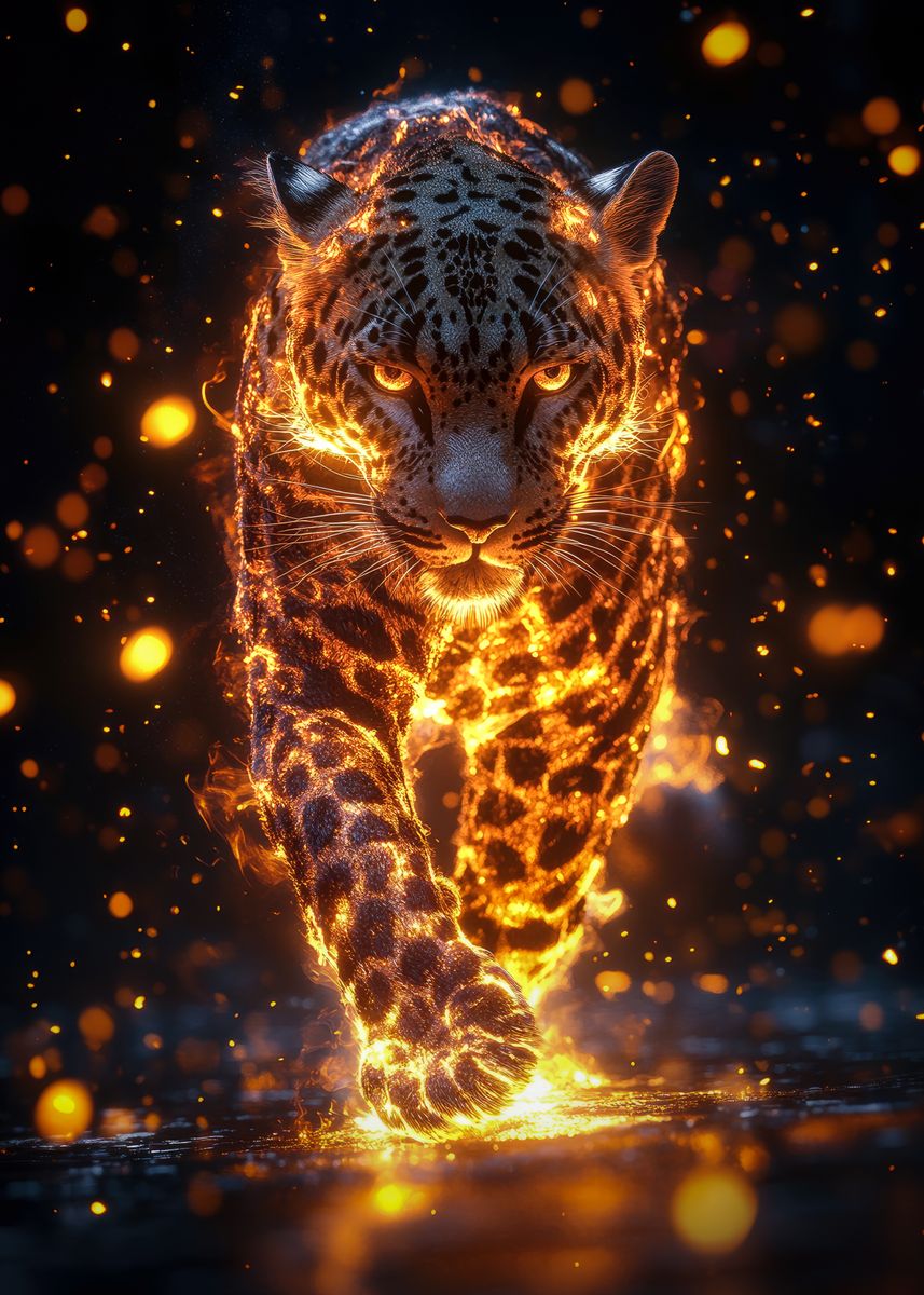 'Leopard in Flames' Poster, picture, metal print, paint by Magic Galaxy ...